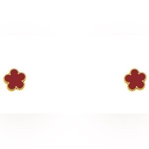 Gold Plated Burgundy Clover Stud Earrings